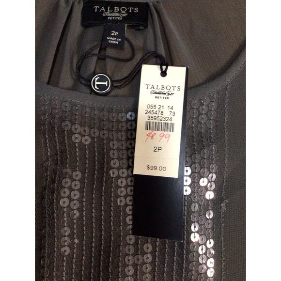 Talbots Blouse Women's 2P Gray Sheer Sequin Shirt Lightweight Top NWT - Picture 4 of 8